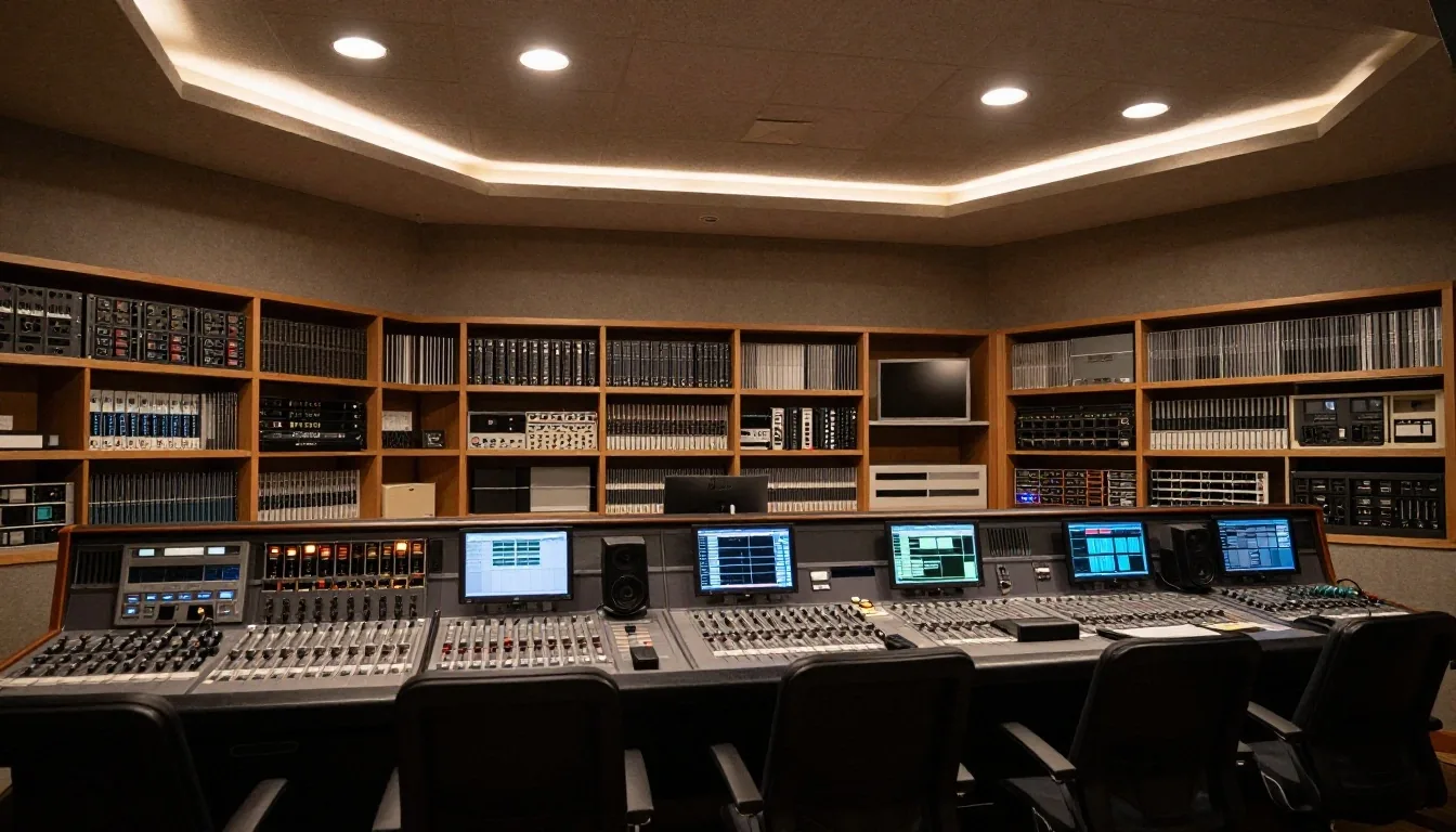 Consola de control técnico y previos de audio profesional en la sala de grabación de Foro de Expertos Pro